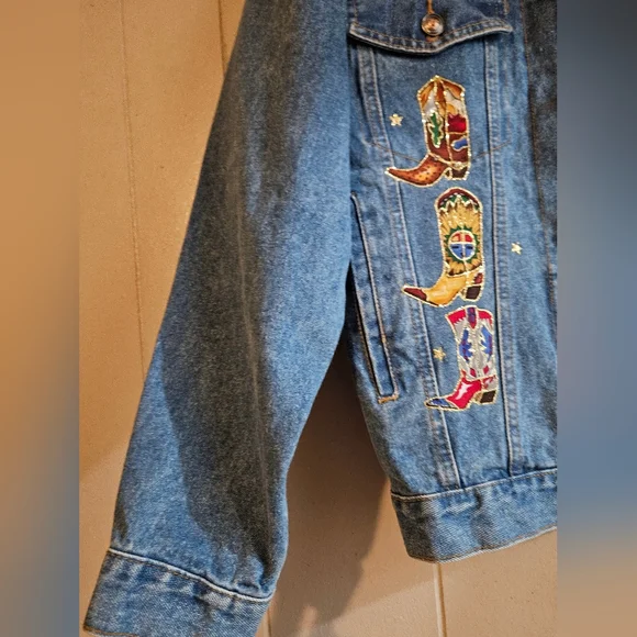 Logo Club Blue Denim Jacket with Colorful Boot Patchwork - Size XL - Picture 4 of 8